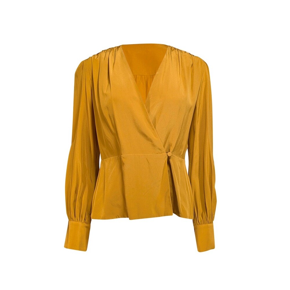 The Fold Montmartre 100% Silk Wrap Blouse Mustard Yellow Luxury European UK 12